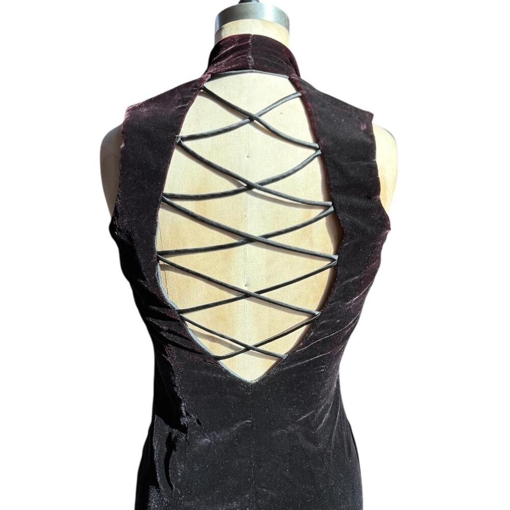 Vintage whimsy goth deep burgundy red velvet corset lace back dress old money